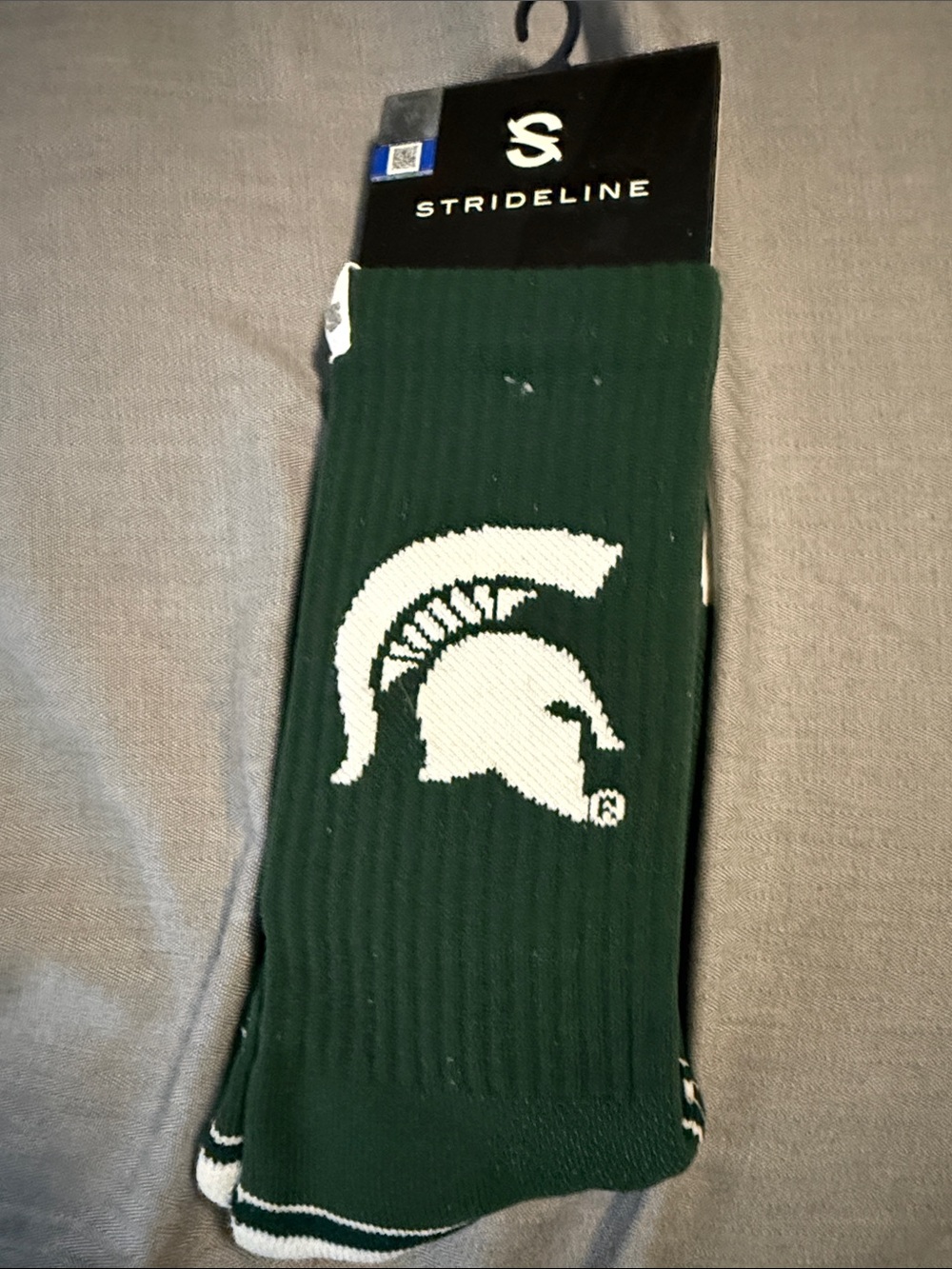 NWT Strideline Men's Dark Green Spartan Logo Athletic Crew Socks Michigan State